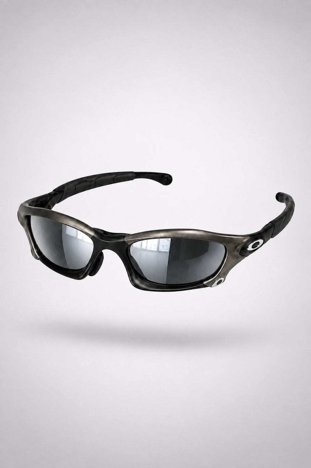 The full shape of Oakley Splice Y2K — Charcoal / Smoke Silver