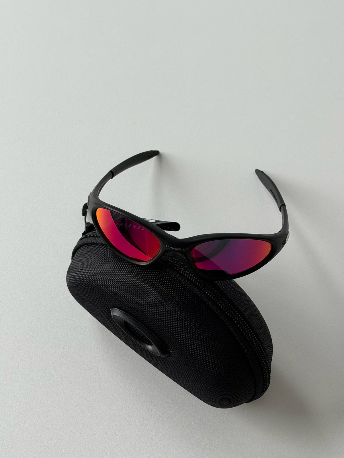 Oakley Eye Jacket Gen 1 Sunglasses – Matte Black / Fire Red — original product photo 5