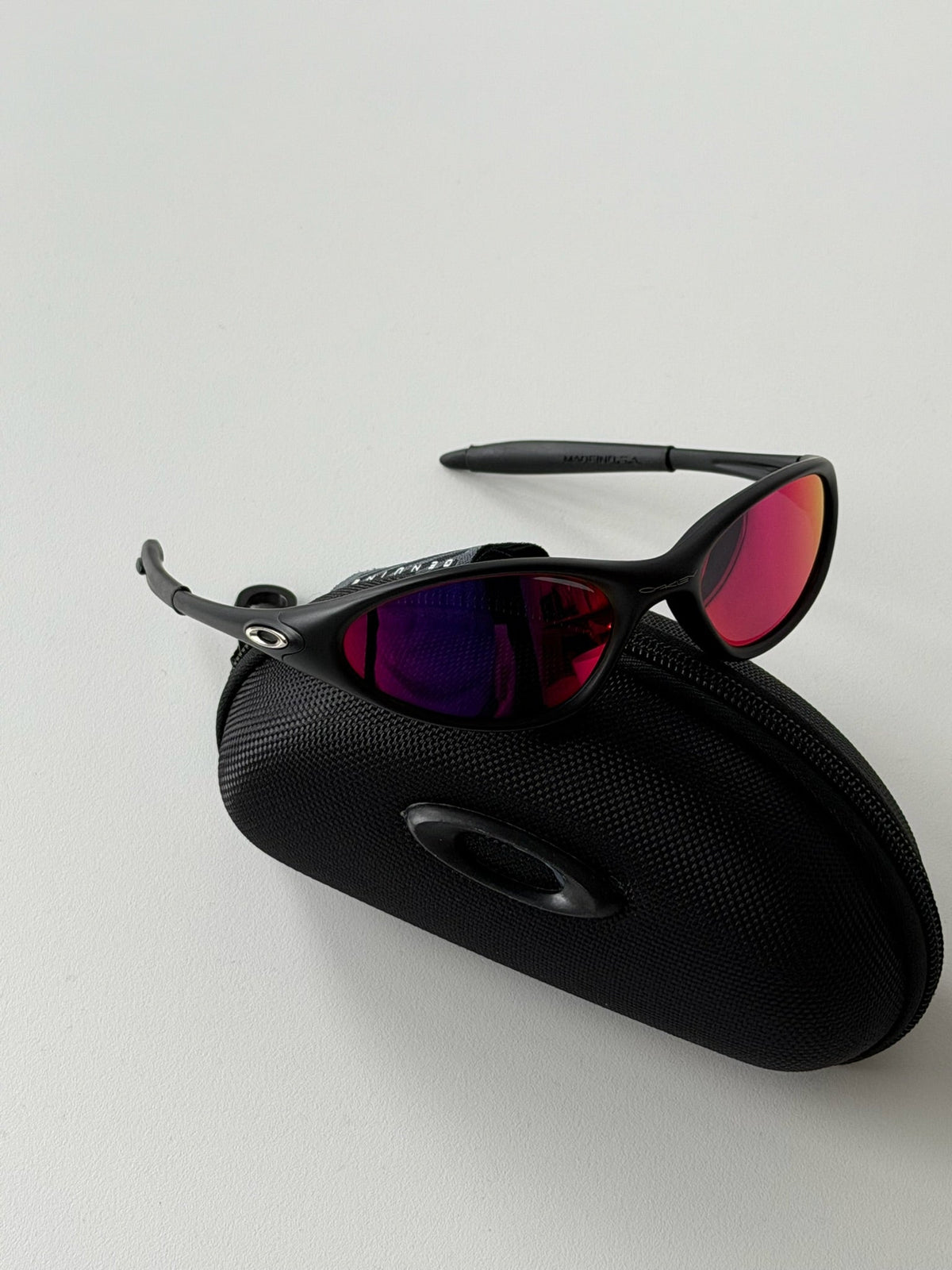 Oakley Eye Jacket Gen 1 Sunglasses – Matte Black / Fire Red — original product photo 7