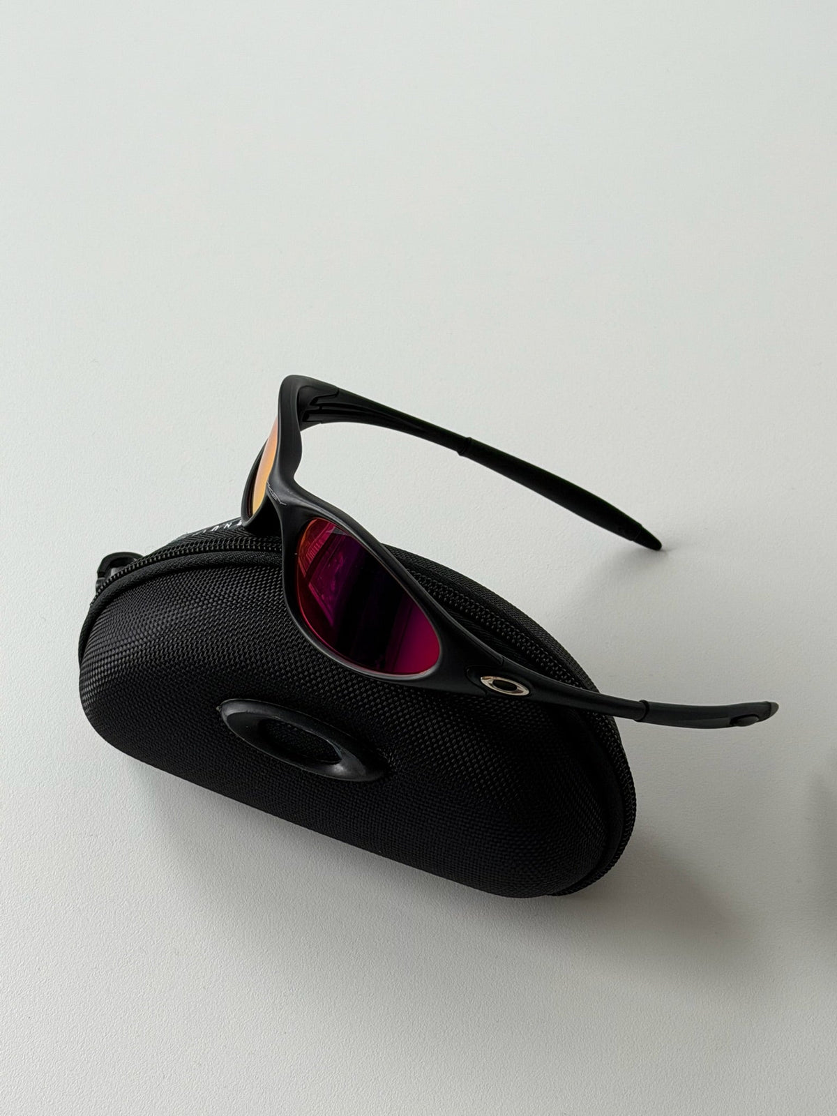 Oakley Eye Jacket Gen 1 Sunglasses – Matte Black / Fire Red — original product photo 9