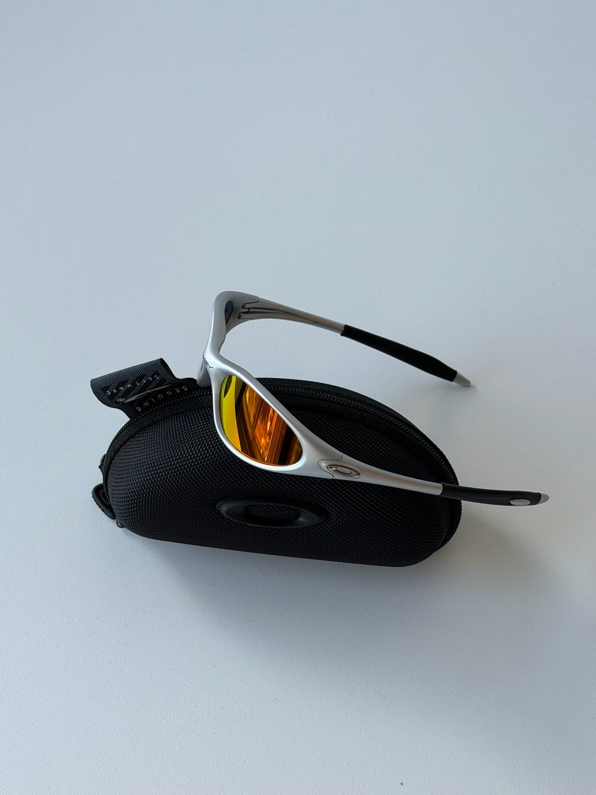 Oakley Eye Jacket Minute 1.0 Sunglasses – Silver / Fire Red — original product photo 3