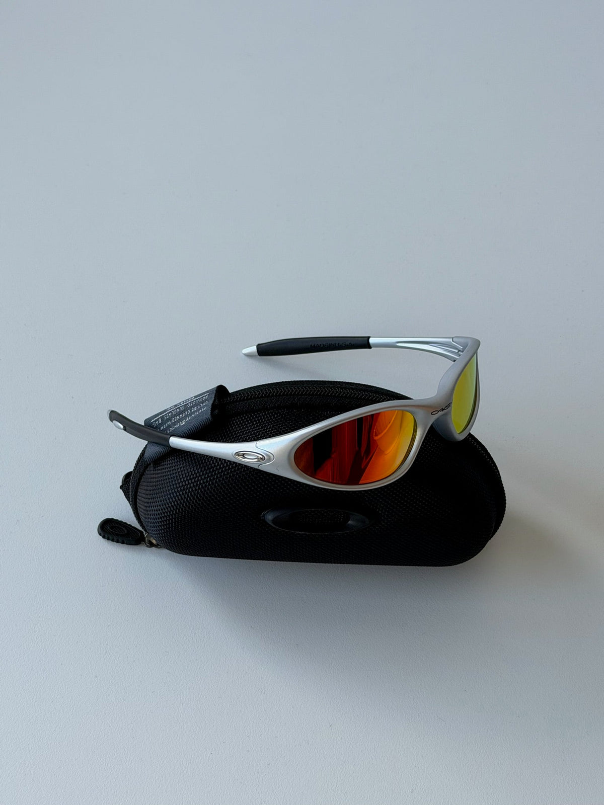 Oakley Eye Jacket Minute 1.0 Sunglasses – Silver / Fire Red — original product photo 5